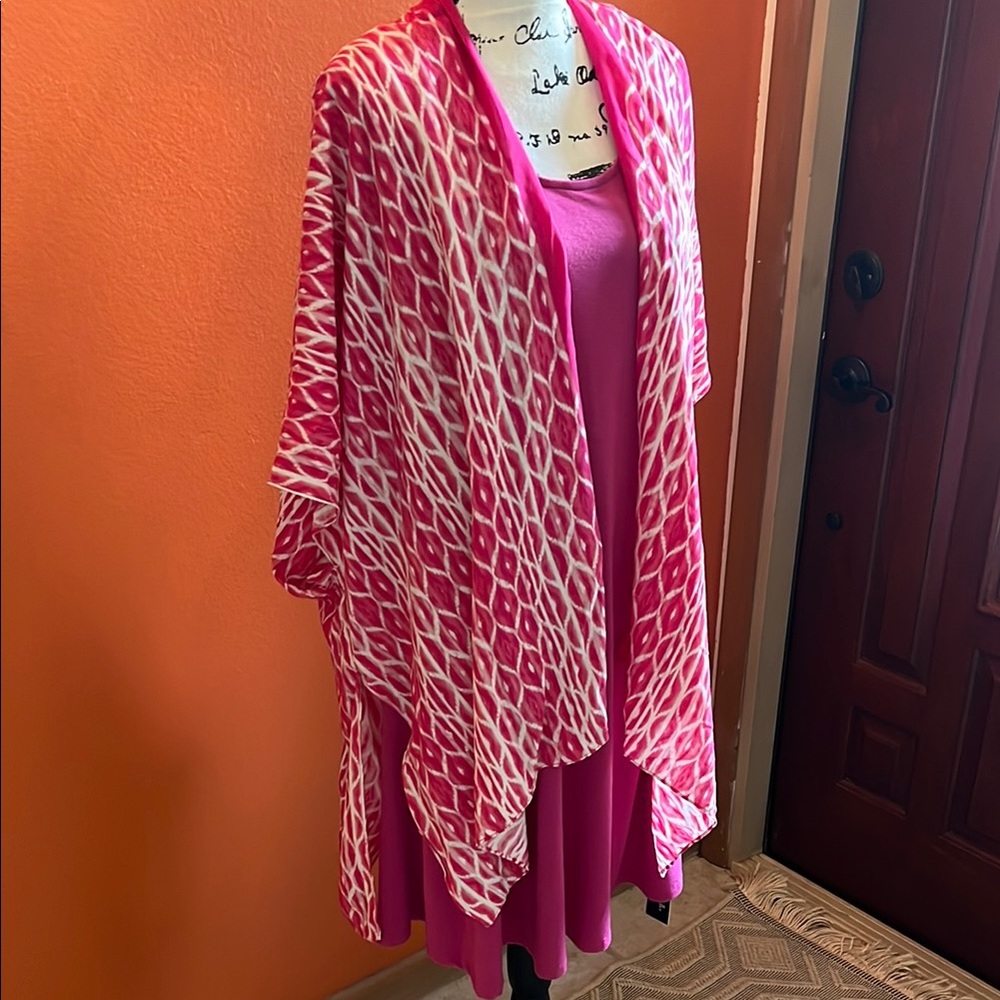 Pink and White Patterned Kimono Cardigan